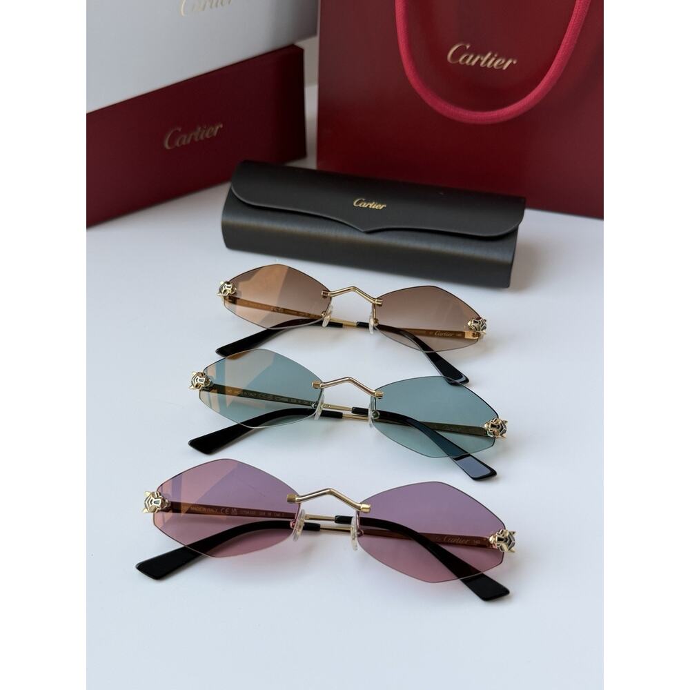 CARTIER Panthere De Cartier Sunglasses CT0433S 004 Gold Violet Lens AUTHENTIC - Picture 10 of 13